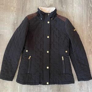 *Quilted Black Jacket - Fleece Lined Hood & Gold Accents